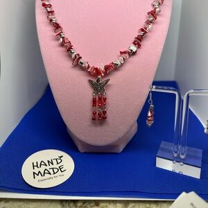 Red White Butterfly Chip Necklace Set